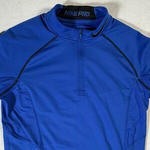 Nike Pro Dri Fit 1/4 Zip Men's Medium Fitted Long Sleeve Athletic Shirt Blue